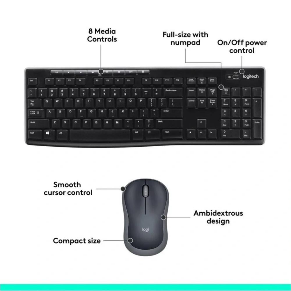 Logitech Wireless Keyboard & Mouse Combo – Full Size, USB‎ Receiver, Brand New
